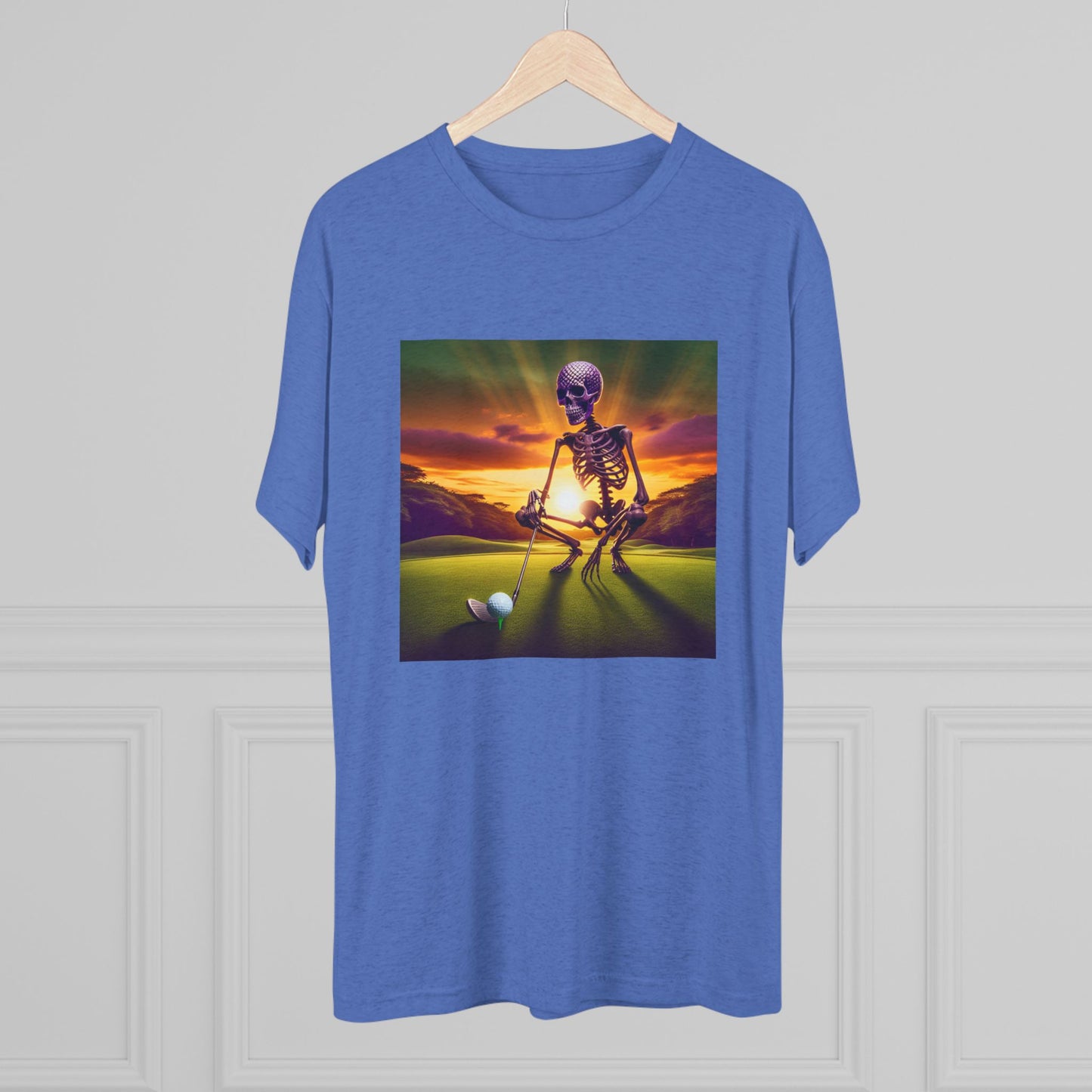 Skeleton Golf Tri-Blend Tee - Sunset Time Golfer Shirt