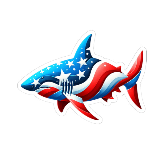 Patriotic Shark Kiss-Cut Stickers | American Flag Decal, Independence Day Decor, Summer Vibe, Laptop Decor, USA Pride