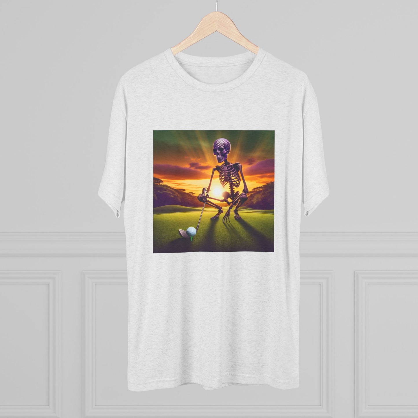 Skeleton Golf Tri-Blend Tee - Sunset Time Golfer Shirt