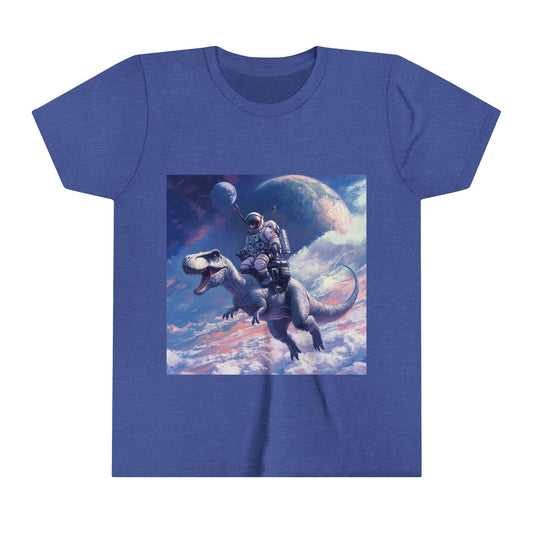 Astronaut Riding T-Rex Youth Short Sleeve Tee - Fun Space Adventure