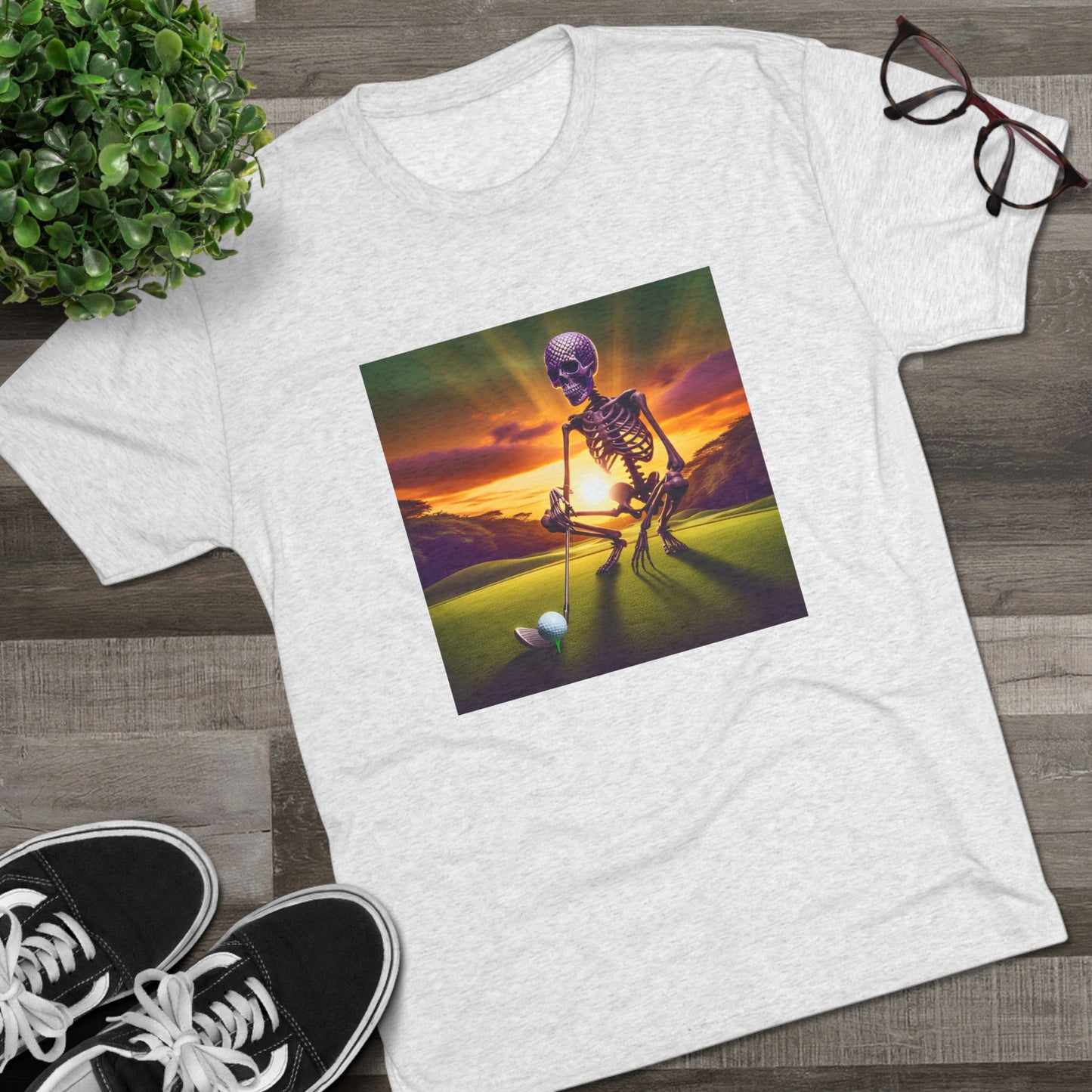 Skeleton Golf Tri-Blend Tee - Sunset Time Golfer Shirt