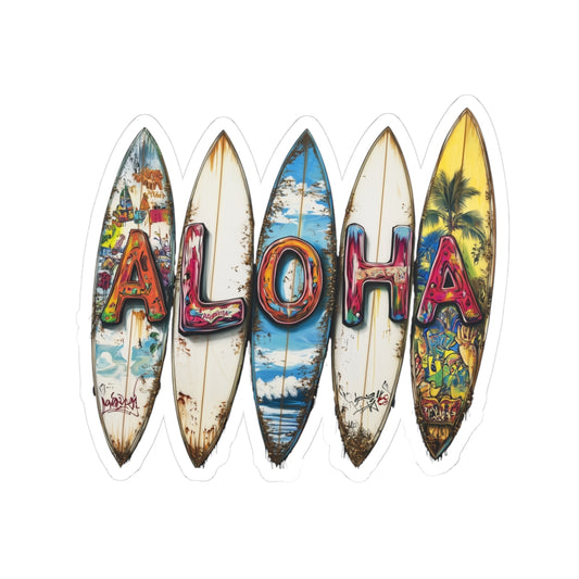Vibrant Aloha Kiss-Cut Stickers for Laptop, Surf Decor, Beach Lovers, Fun Travel Mementos, Vibrant Gifts