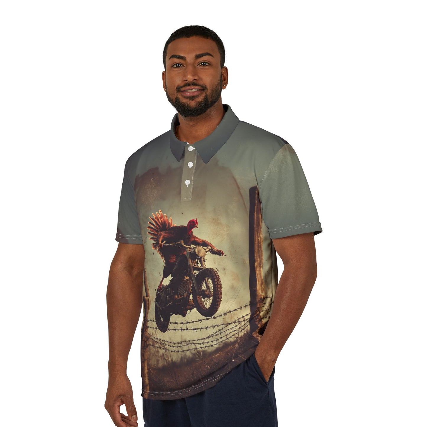 Thanksgiving Turkey Motorcycle Unisex Polo Shirt