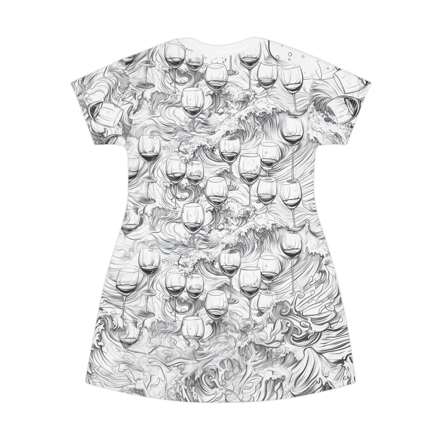 Whimsical Wine Glasses T-Shirt Dress - Perfect for Parties & Casual Outings