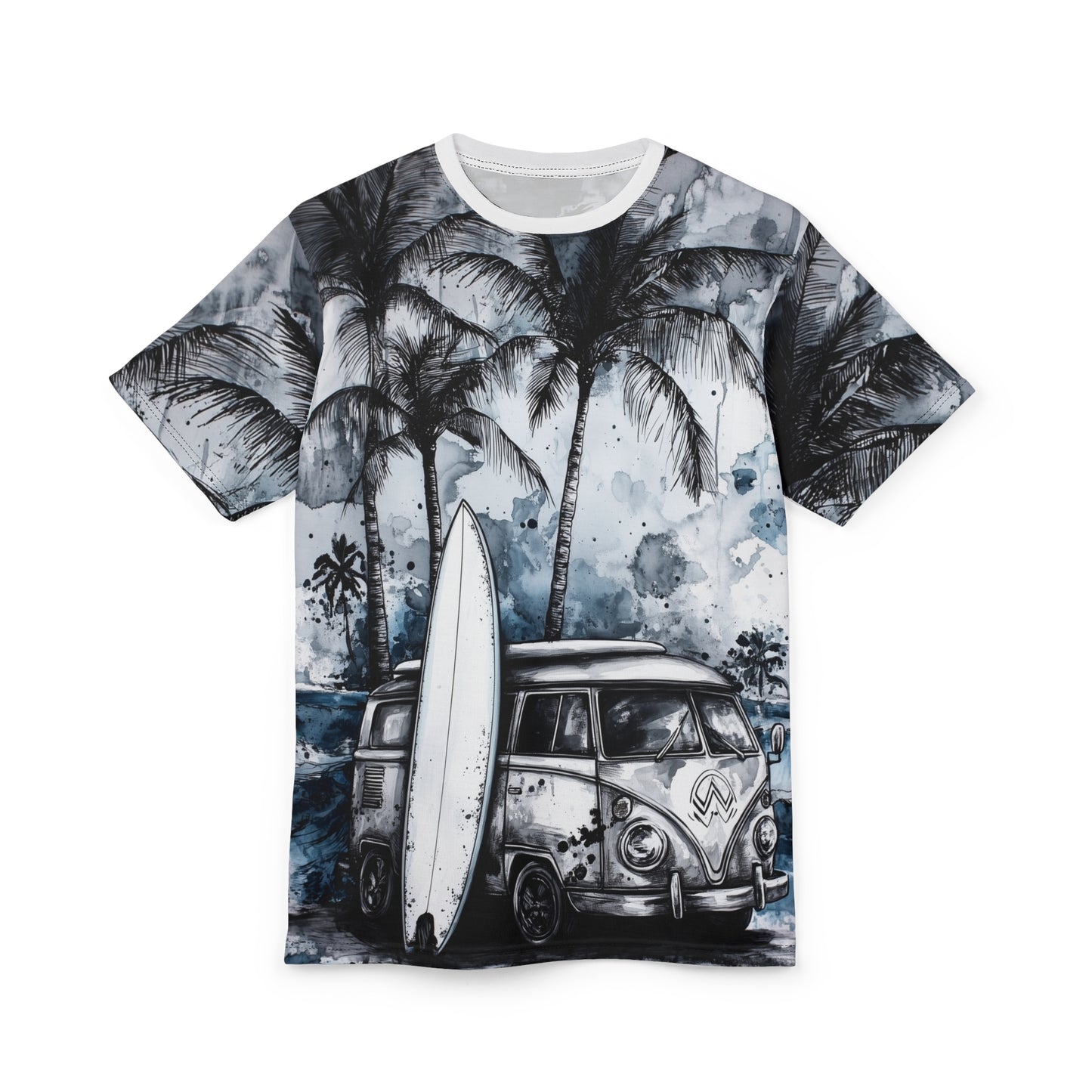 Surf Vibes Unisex Cut & Sew Tee - Beachy Palm Trees & Vintage Van Design