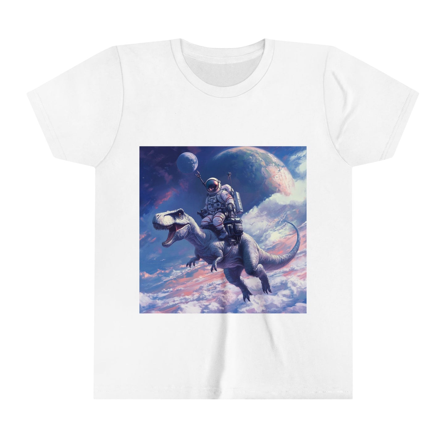 Astronaut Riding T-Rex Youth Short Sleeve Tee - Fun Space Adventure