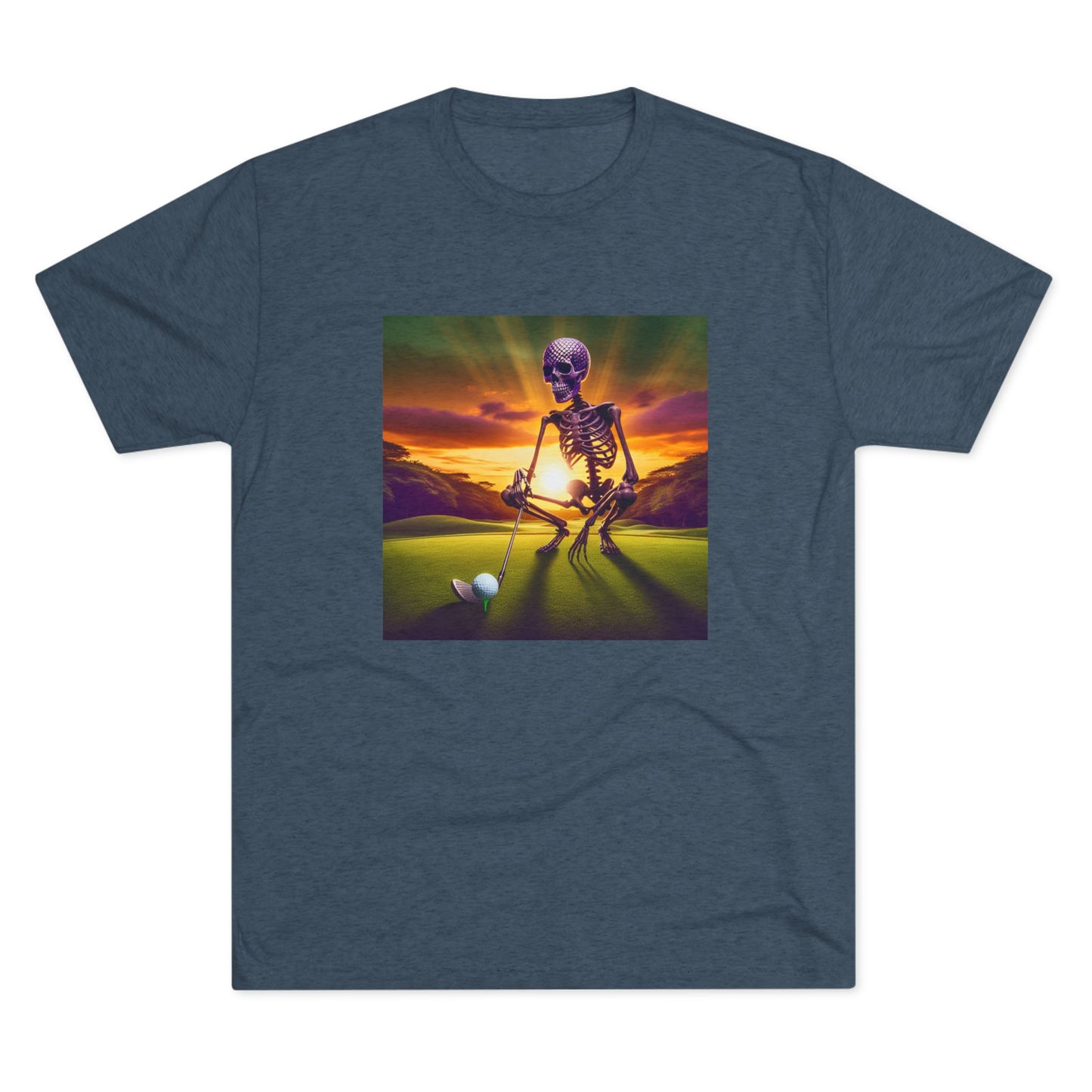 Skeleton Golf Tri-Blend Tee - Sunset Time Golfer Shirt