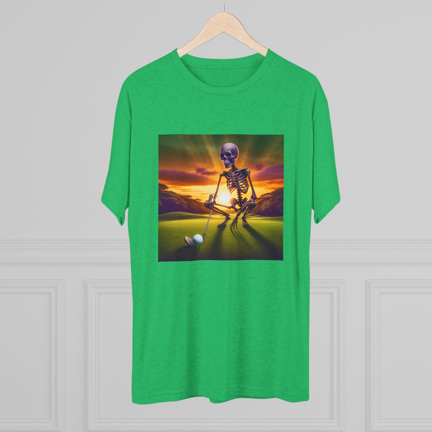 Skeleton Golf Tri-Blend Tee - Sunset Time Golfer Shirt