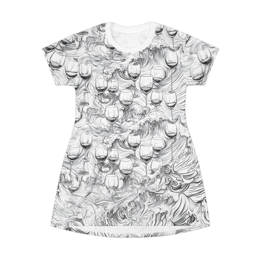 Whimsical Wine Glasses T-Shirt Dress - Perfect for Parties & Casual Outings