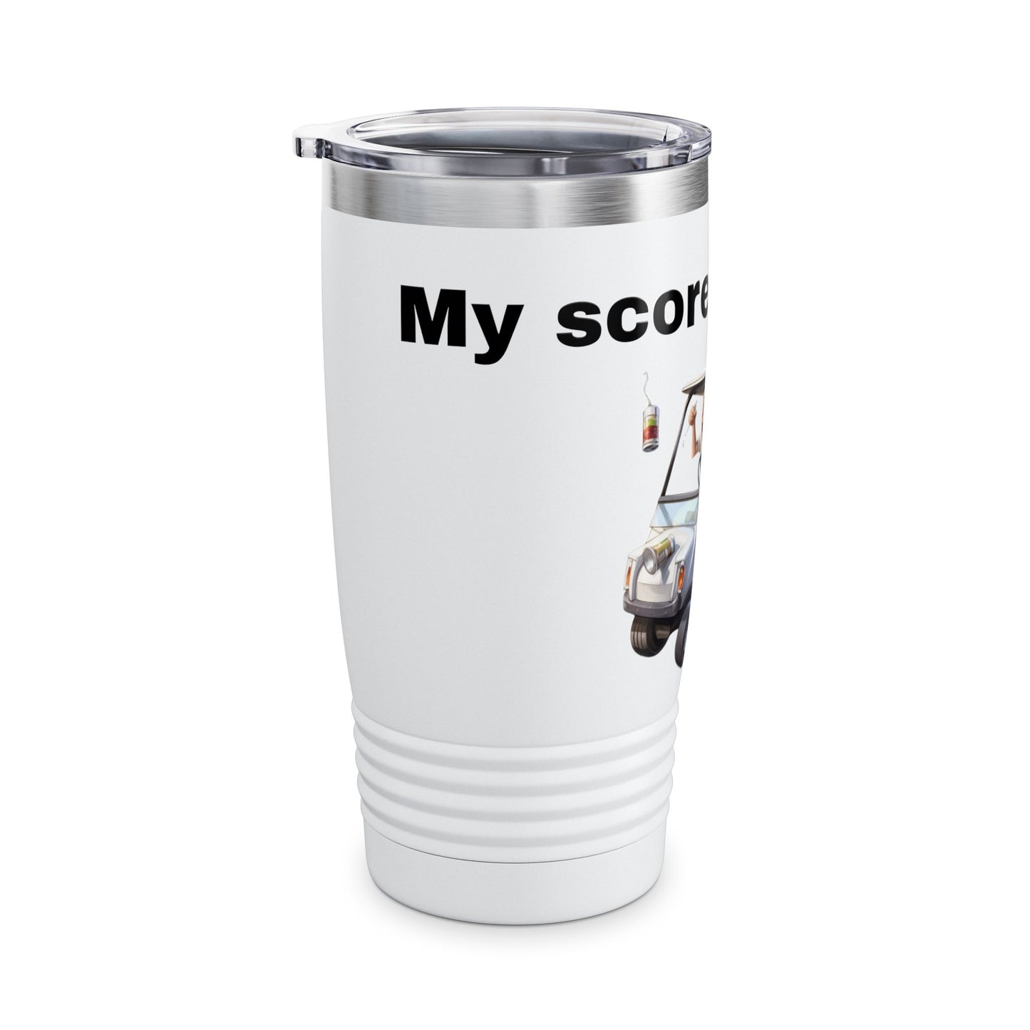Funny Golf Tumbler - 20oz Ringneck Cup with 'My Score in 0 Words' Design