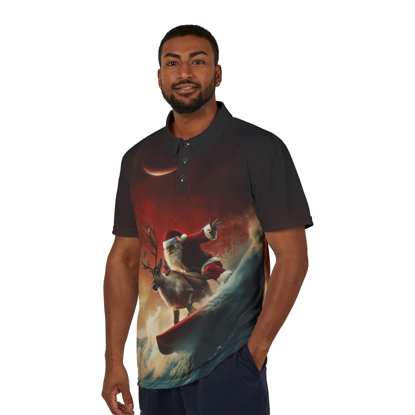 Surfing Santa Polo Shirt - Awesome Holiday Design