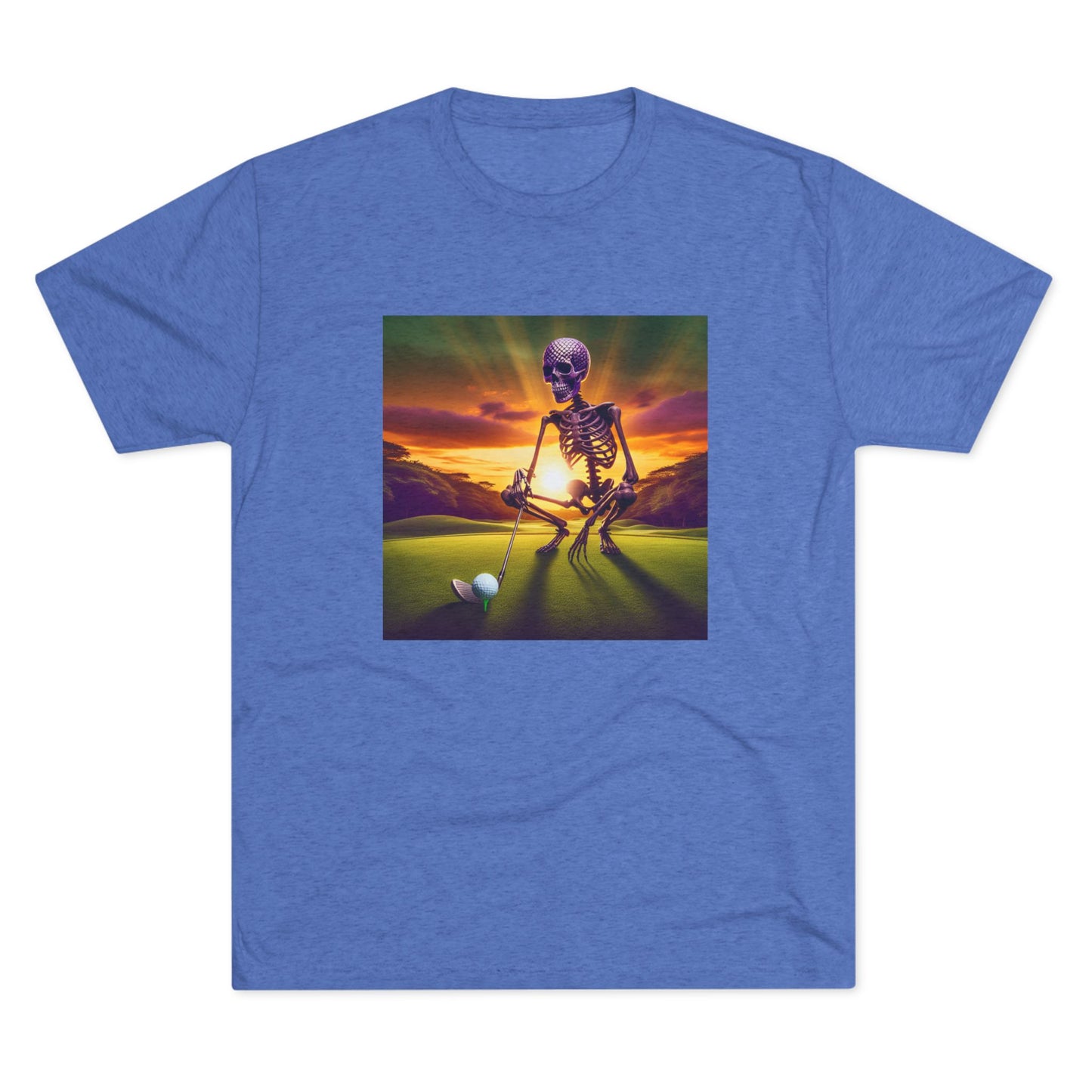 Skeleton Golf Tri-Blend Tee - Sunset Time Golfer Shirt