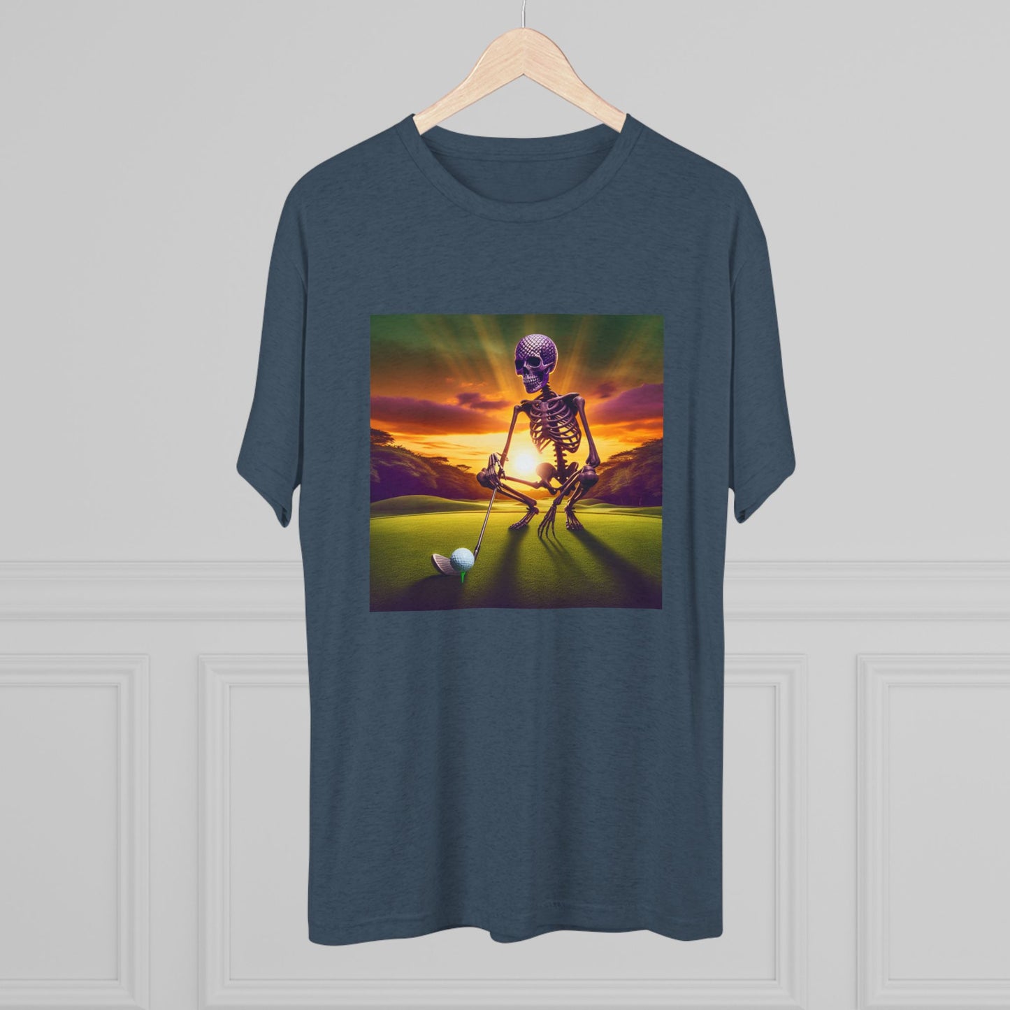 Skeleton Golf Tri-Blend Tee - Sunset Time Golfer Shirt