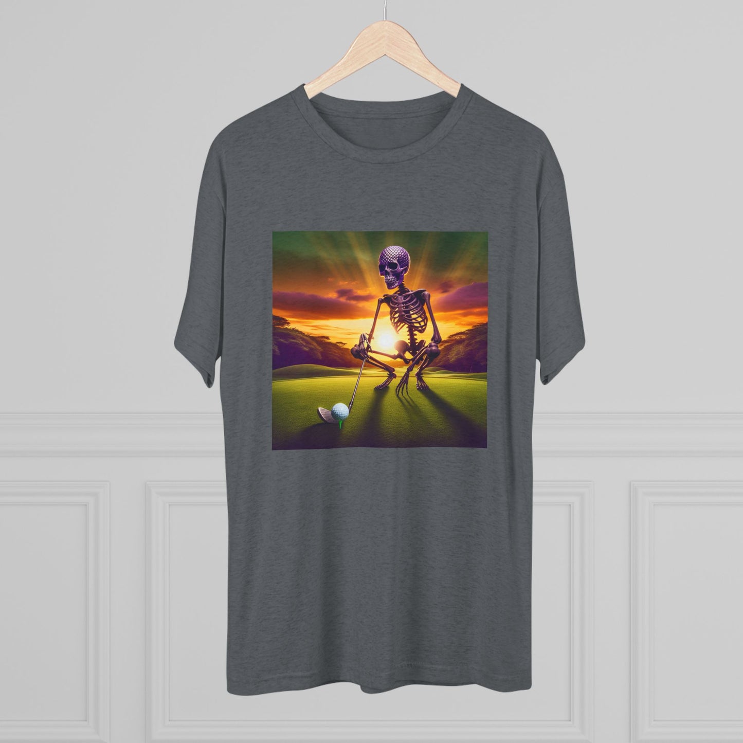 Skeleton Golf Tri-Blend Tee - Sunset Time Golfer Shirt