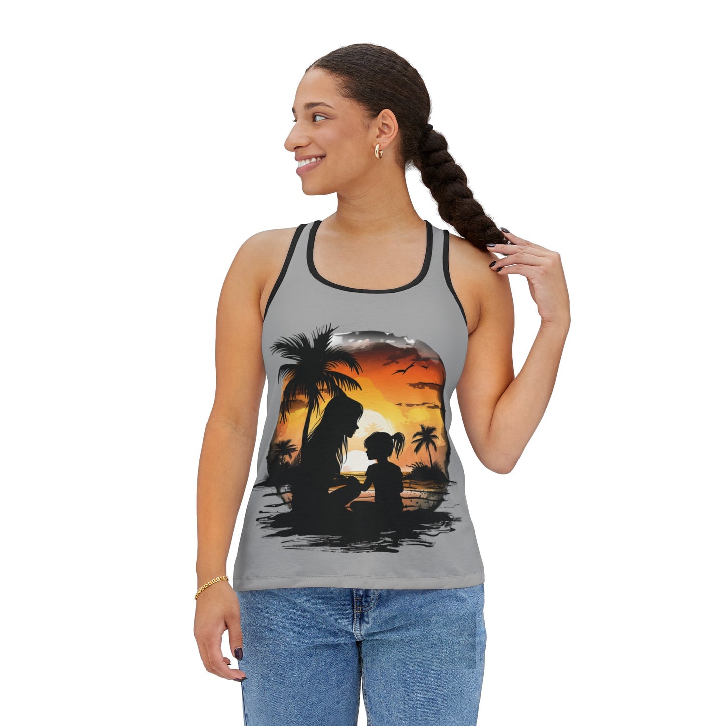 Women's Tank Top (AOP) - Mommy and Me at the Beach
