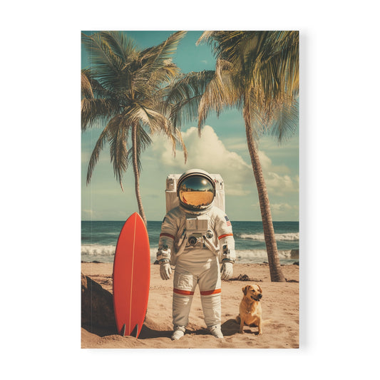 Beach Vibes Softcover Notebook - Astronaut & Dog Design