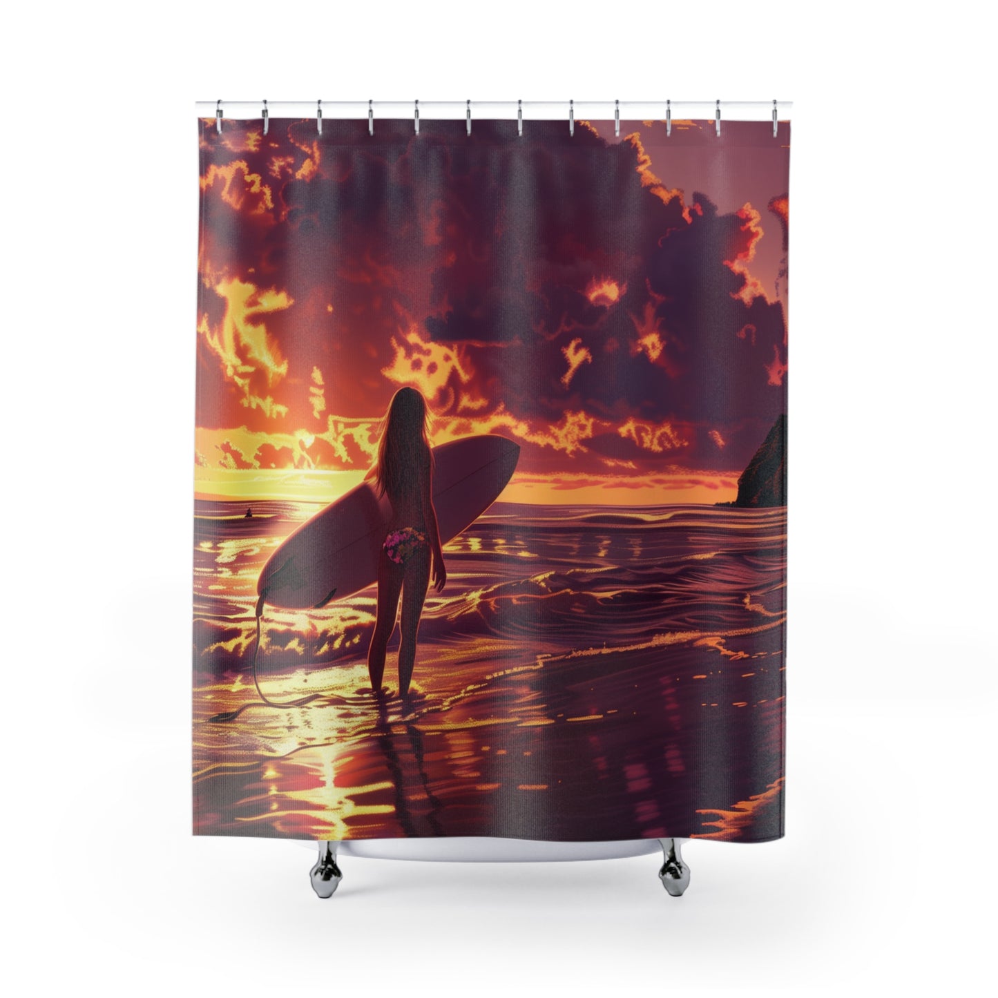Surfer Girl Sunset Shower Curtain
