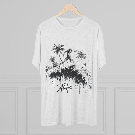 Surfer Tri-Blend Tee - Ride the Wave with Aloha Edgy Art