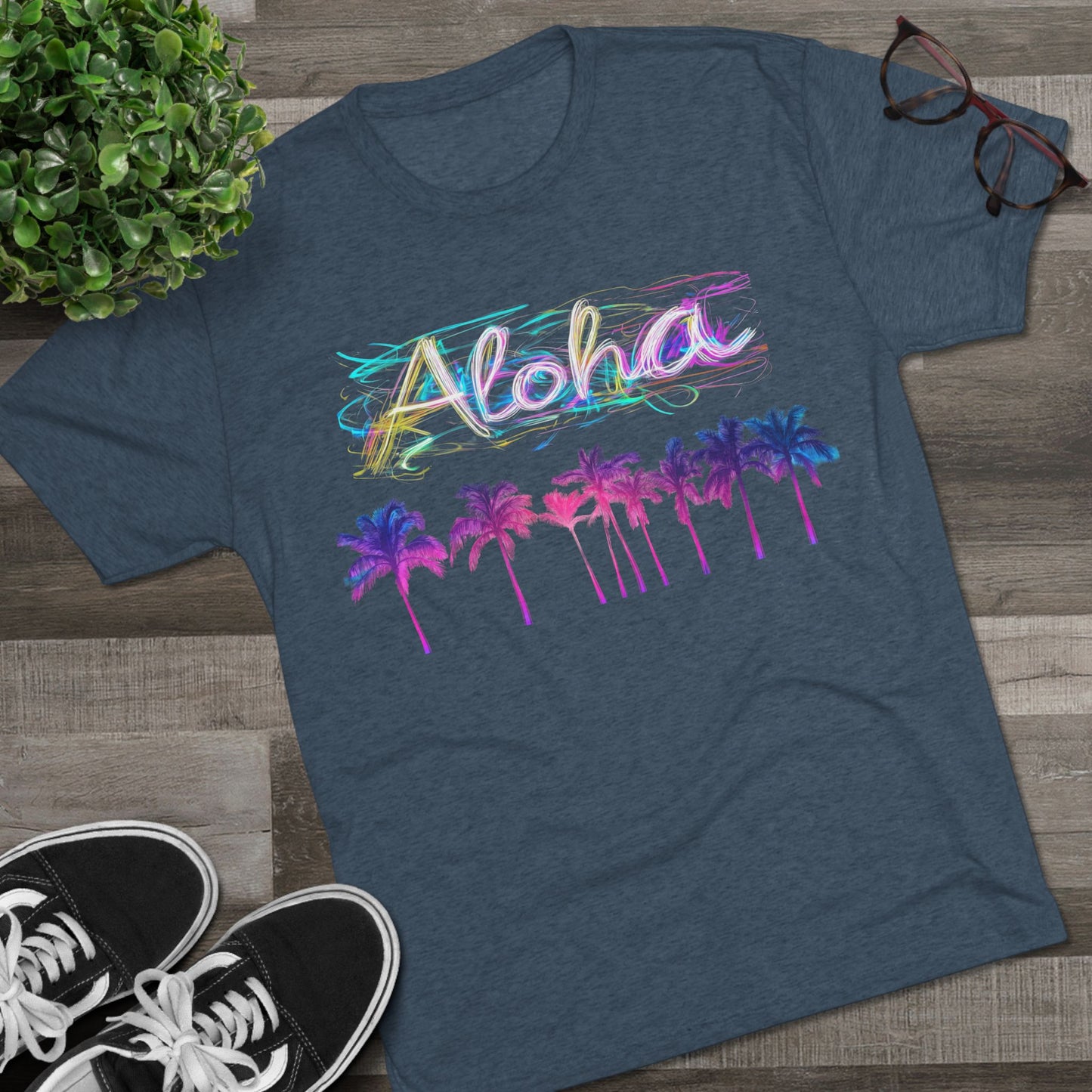 Neon Palm Tree Unisex Tee - 80's Aloha Retro Shirt