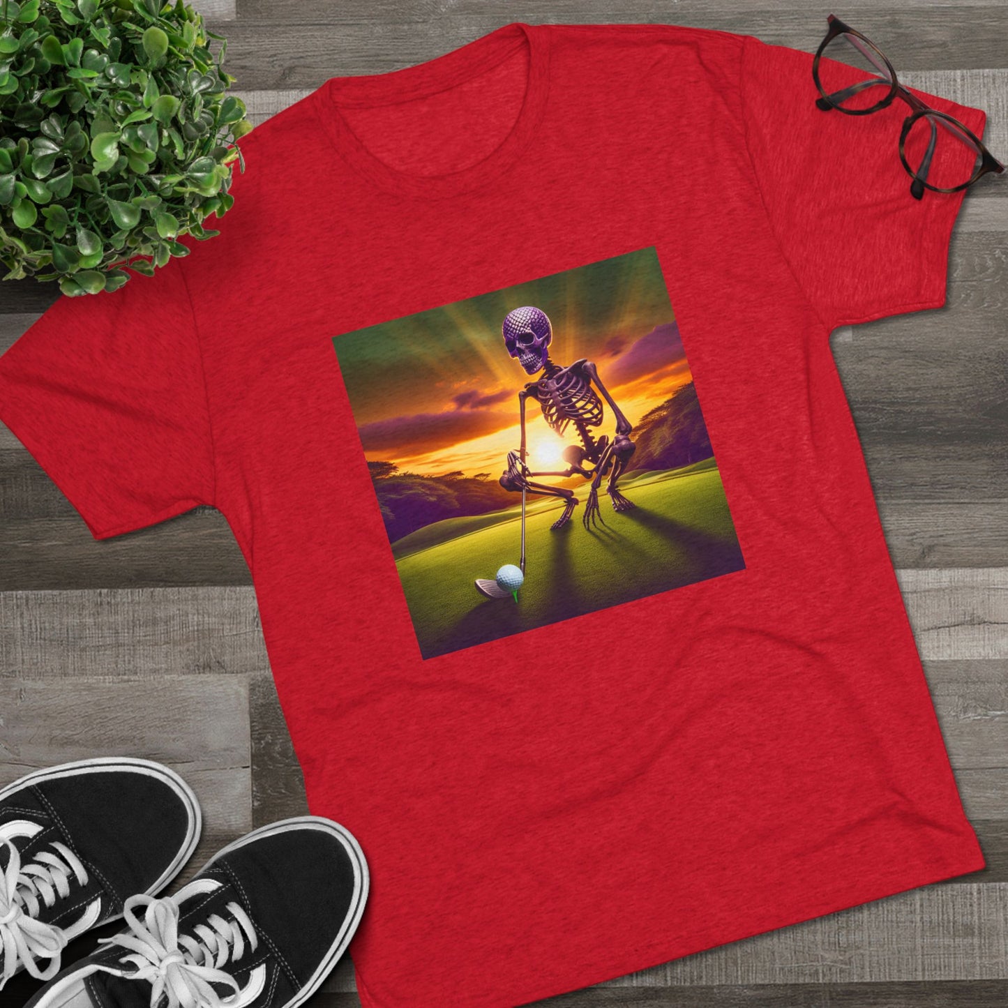 Skeleton Golf Tri-Blend Tee - Sunset Time Golfer Shirt