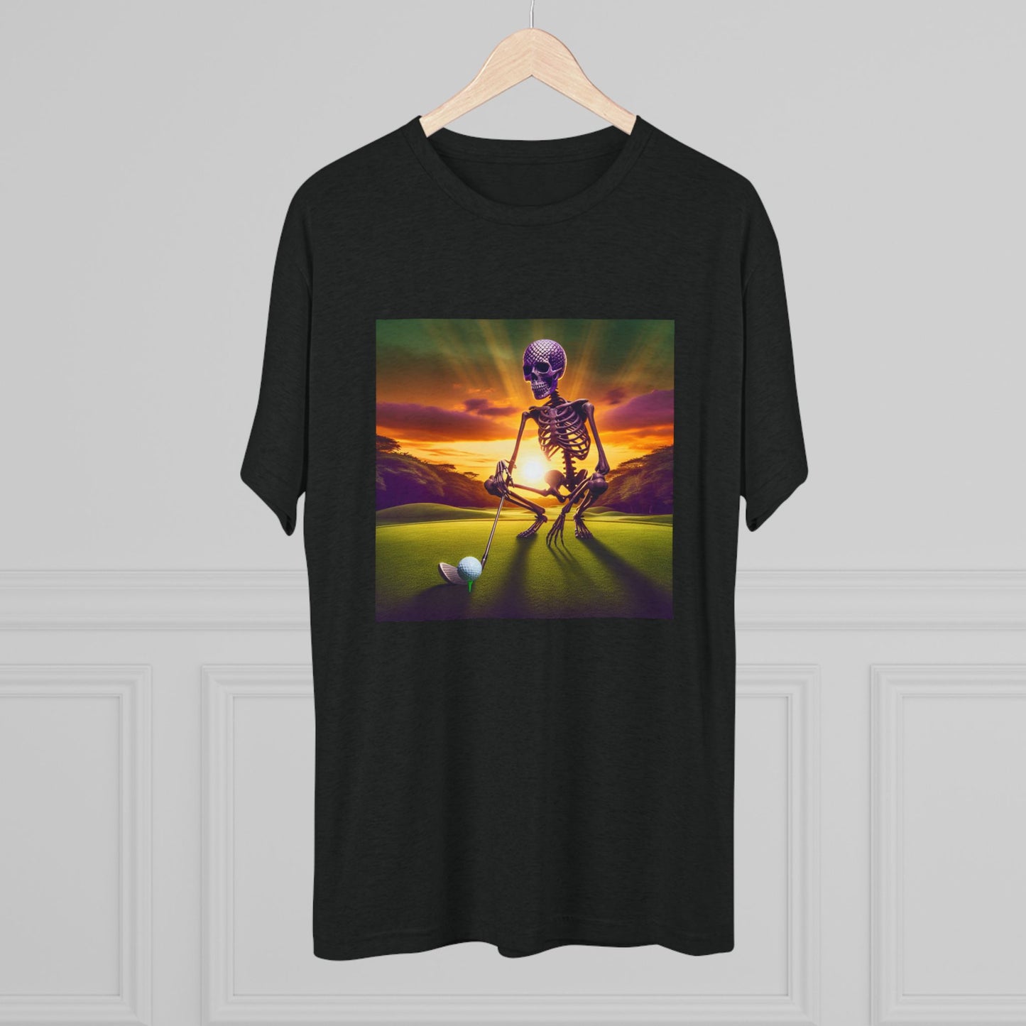 Skeleton Golf Tri-Blend Tee - Sunset Time Golfer Shirt