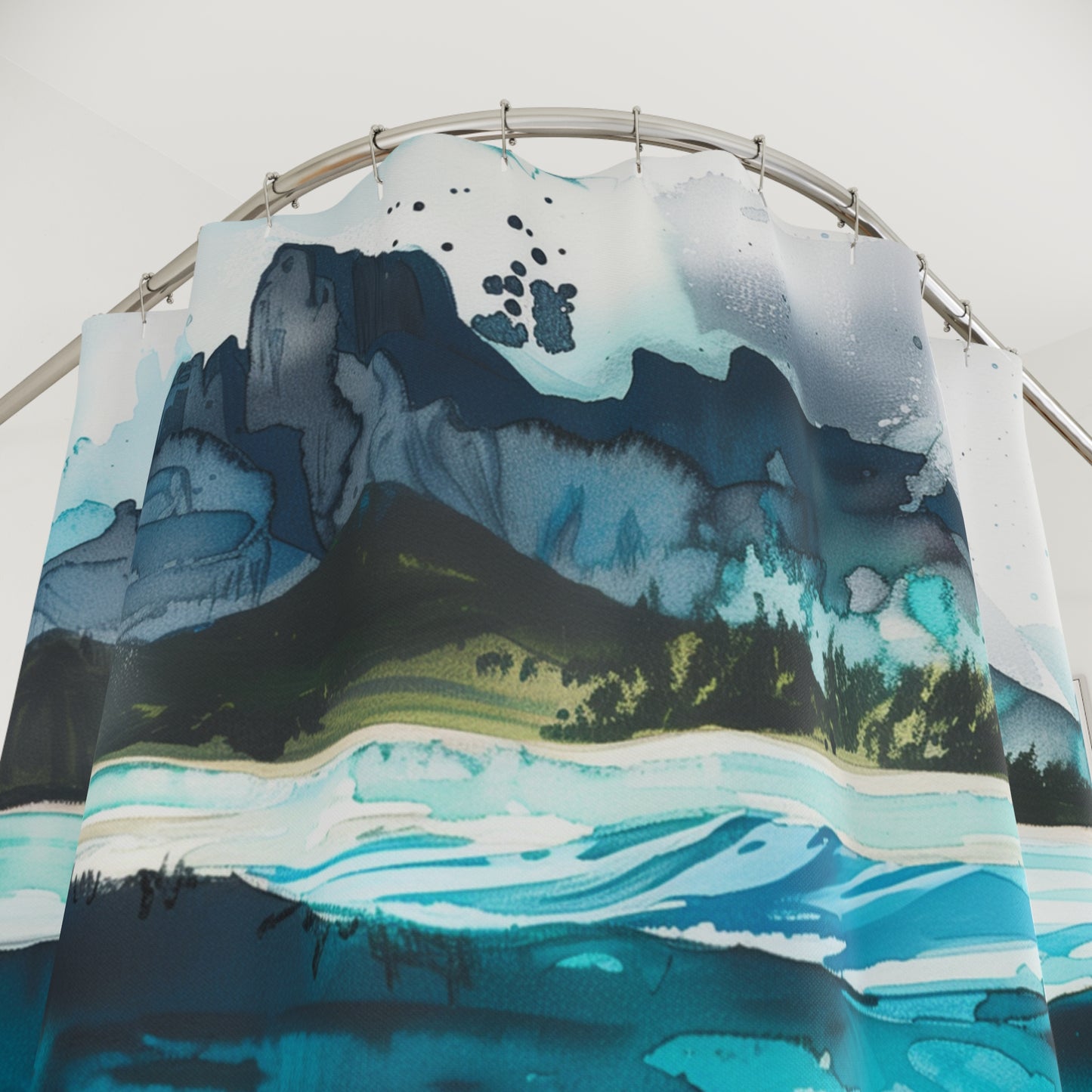 Whale Shower Curtains with Watercolor Artistic Design