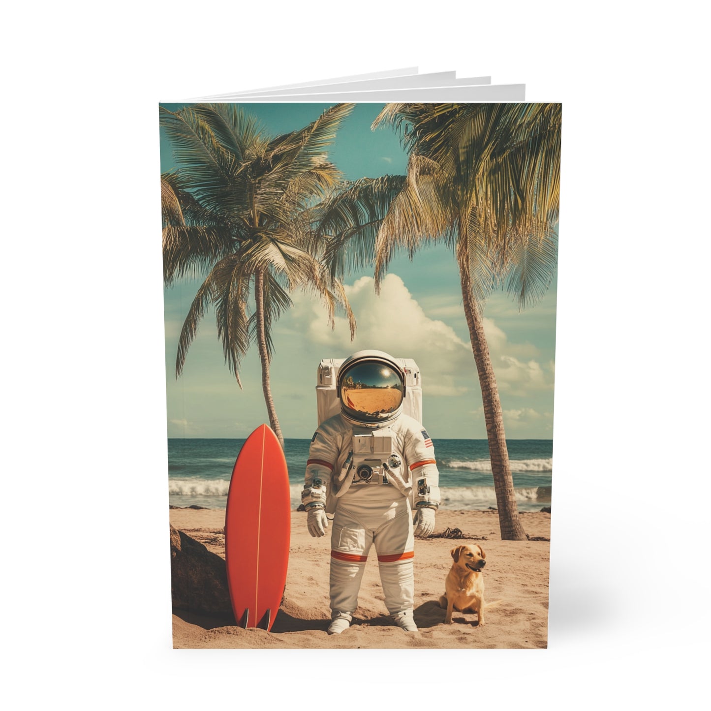 Beach Vibes Softcover Notebook - Astronaut & Dog Design