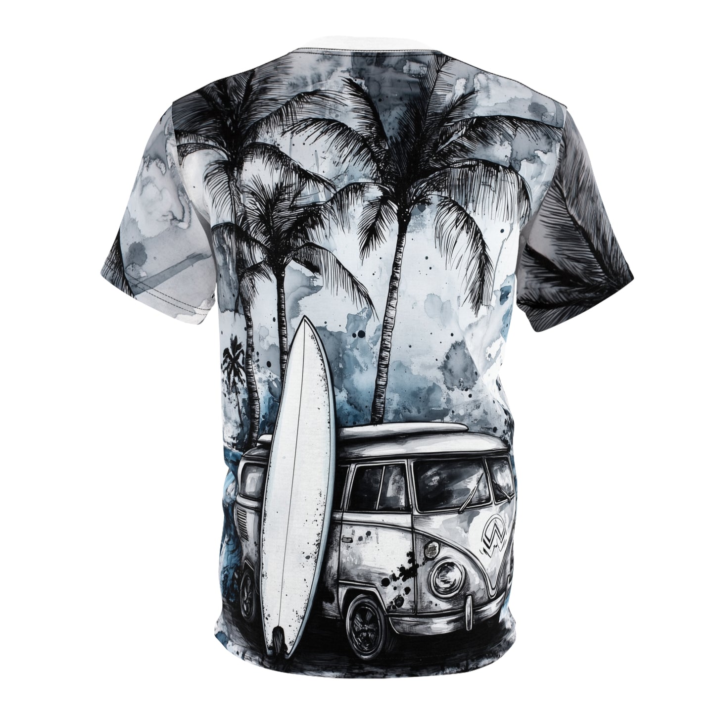 Surf Vibes Unisex Cut & Sew Tee - Beachy Palm Trees & Vintage Van Design