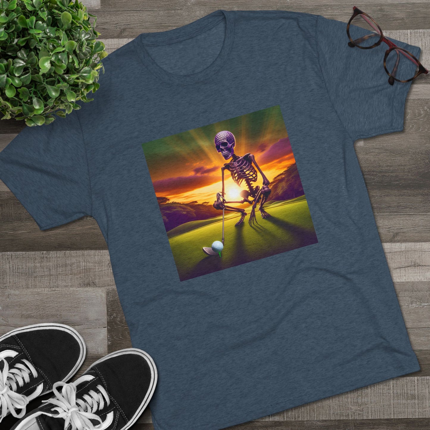Skeleton Golf Tri-Blend Tee - Sunset Time Golfer Shirt