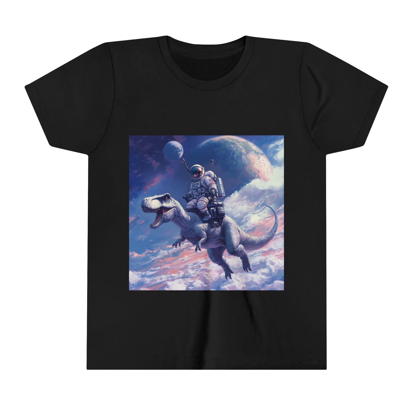 Astronaut Riding T-Rex Youth Short Sleeve Tee - Fun Space Adventure