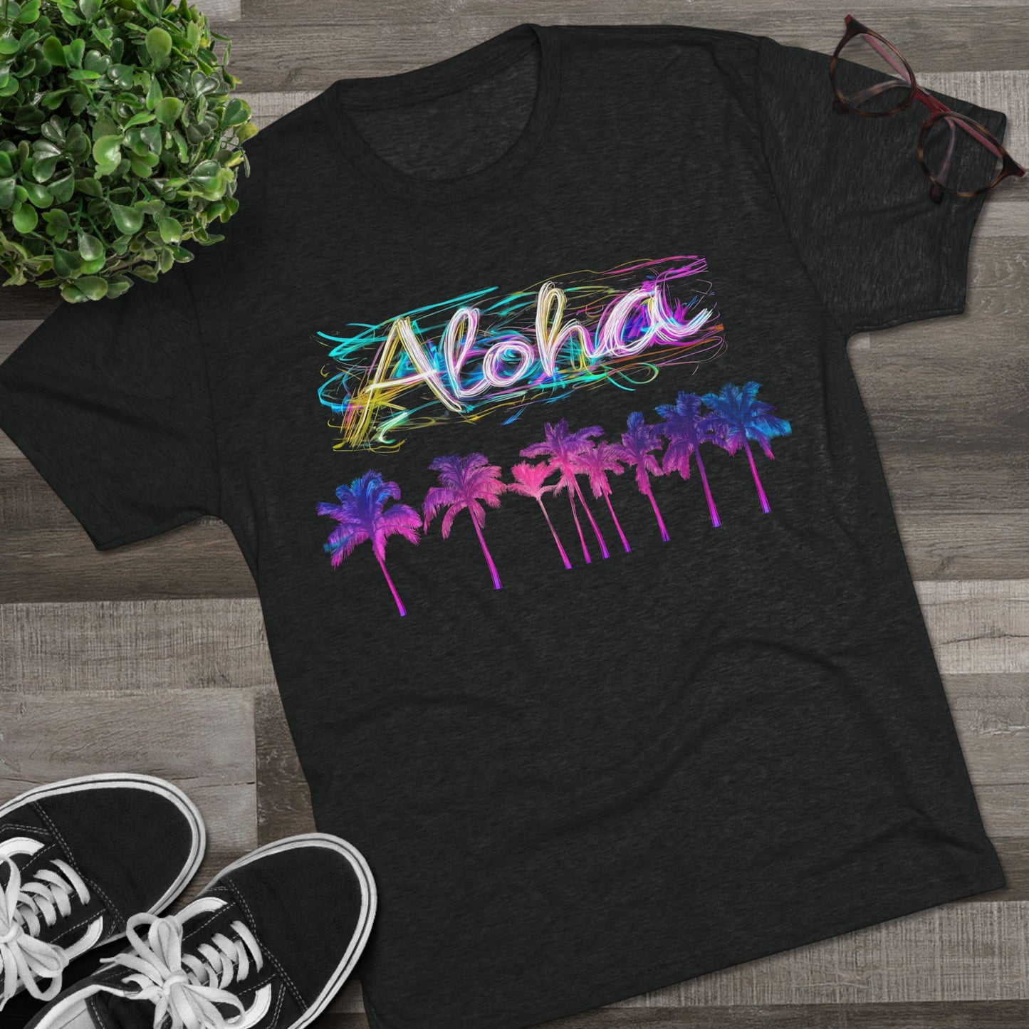 Neon Palm Tree Unisex Tee - 80's Aloha Retro Shirt