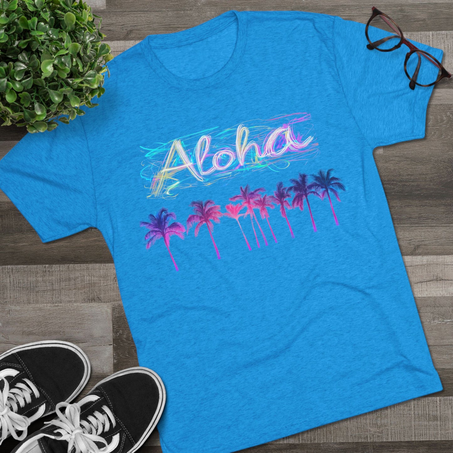 Neon Palm Tree Unisex Tee - 80's Aloha Retro Shirt