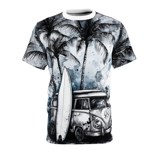 Surf Vibes Unisex Cut & Sew Tee - Beachy Palm Trees & Vintage Van Design