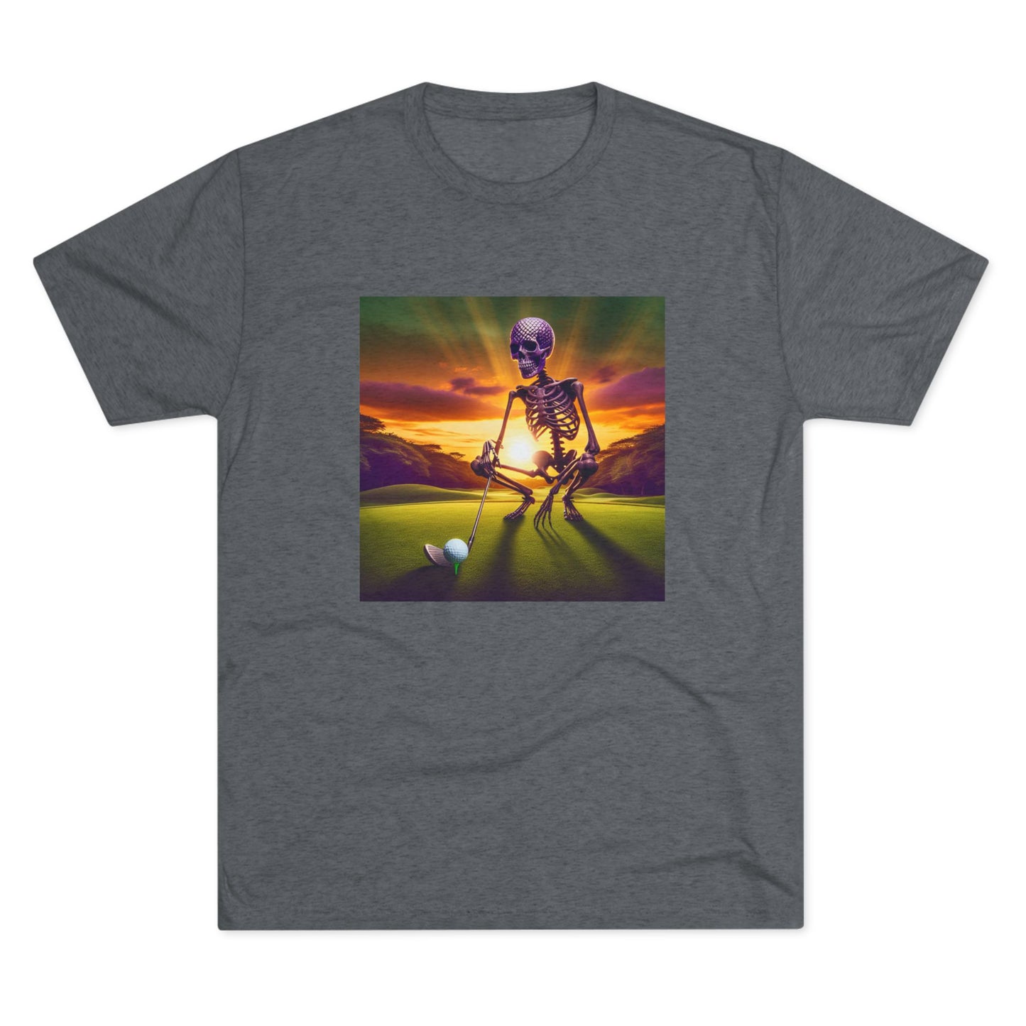 Skeleton Golf Tri-Blend Tee - Sunset Time Golfer Shirt