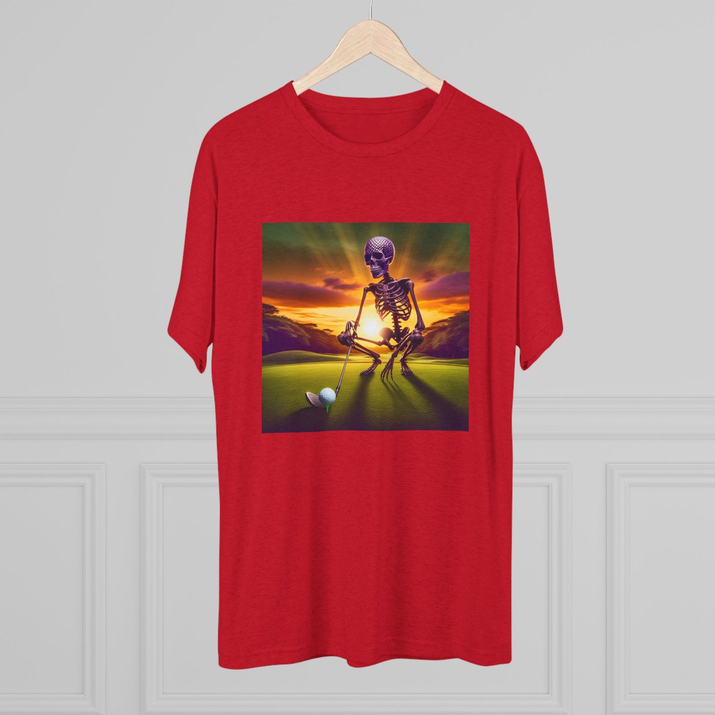 Skeleton Golf Tri-Blend Tee - Sunset Time Golfer Shirt