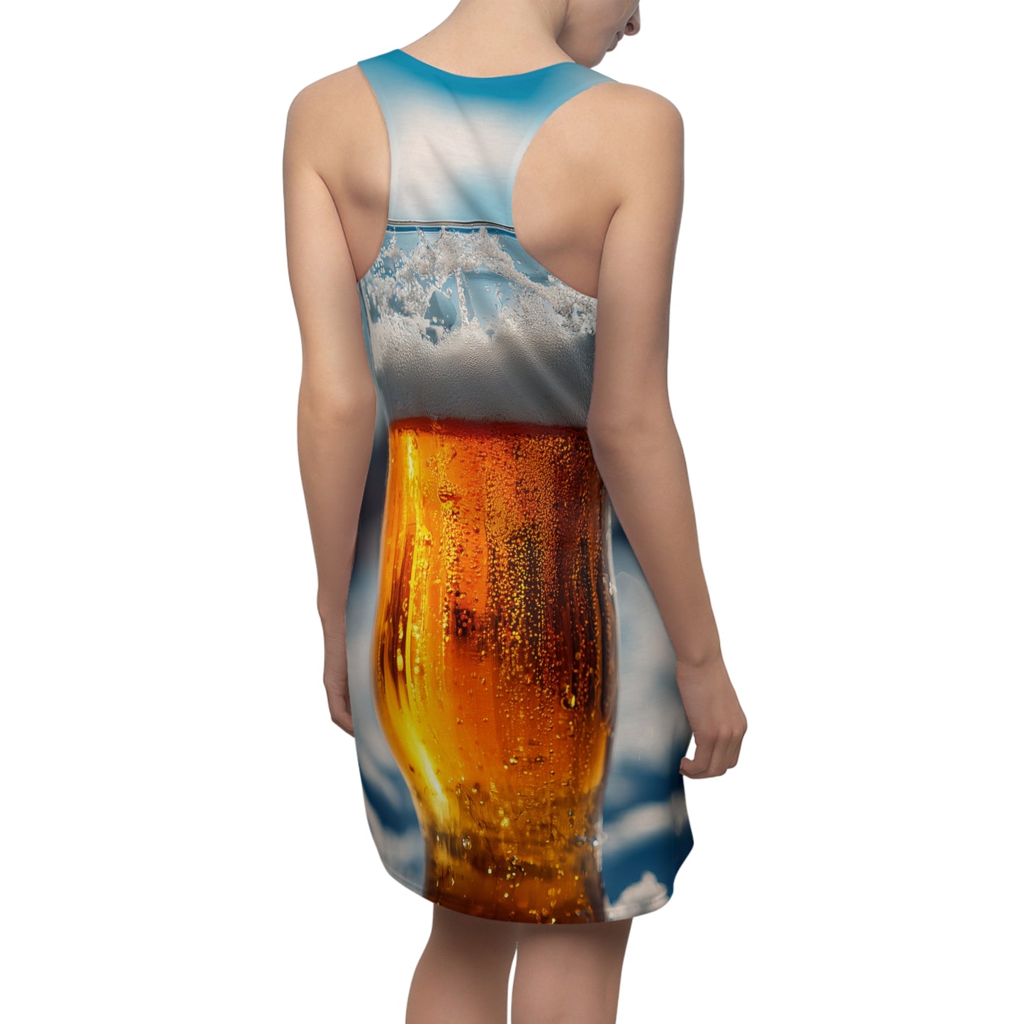 Beer Lover's Racerback Dress v2, Casual Summer Dress, Beer Theme AOP Dress, Eco-Friendly Dress, Outdoor Party Outfit
