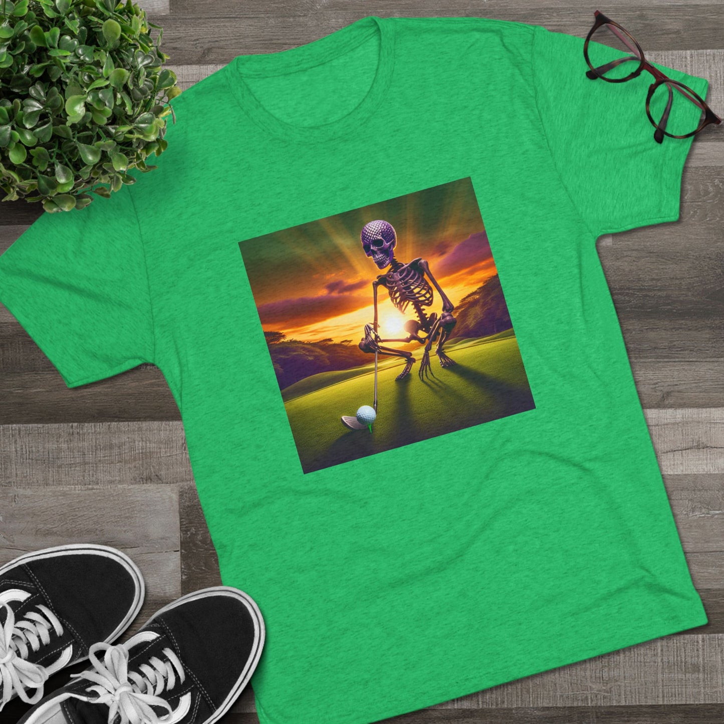 Skeleton Golf Tri-Blend Tee - Sunset Time Golfer Shirt