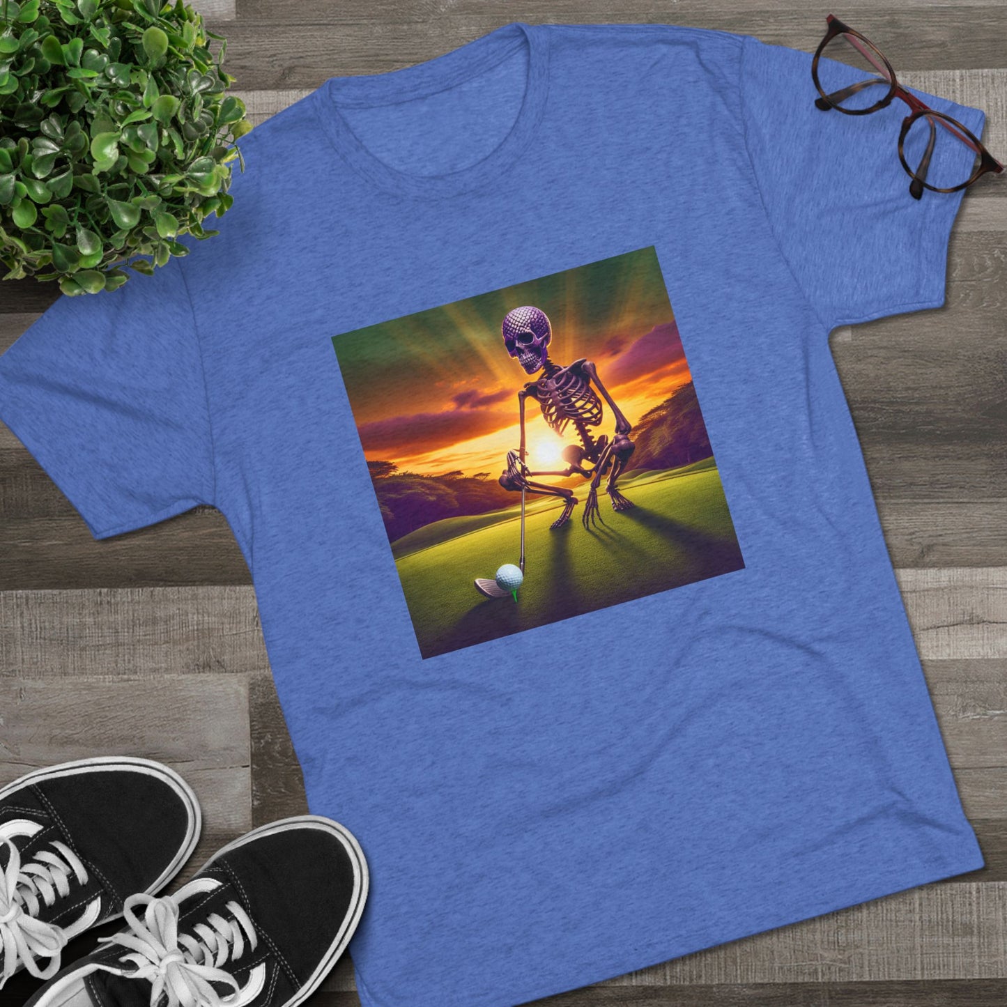 Skeleton Golf Tri-Blend Tee - Sunset Time Golfer Shirt