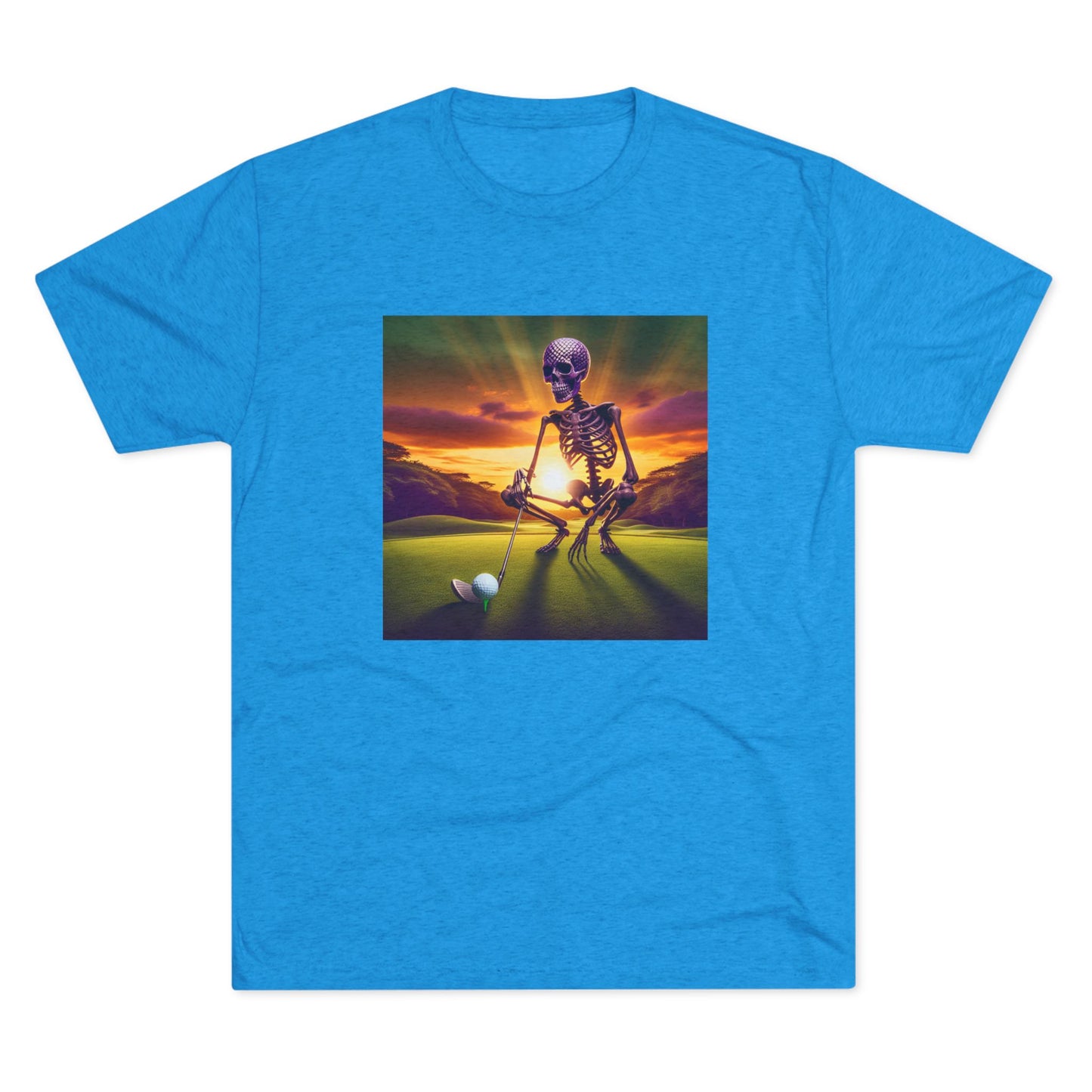 Skeleton Golf Tri-Blend Tee - Sunset Time Golfer Shirt