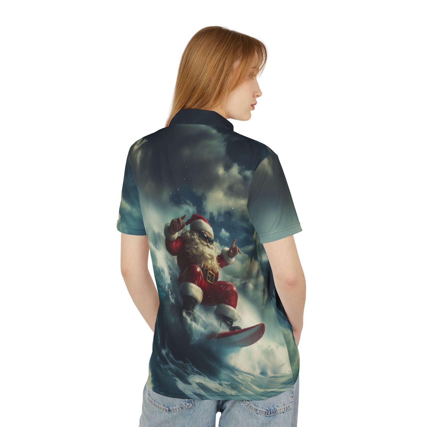 Santa Surfing Unisex Polo Shirt - Like a Boss Holiday Design