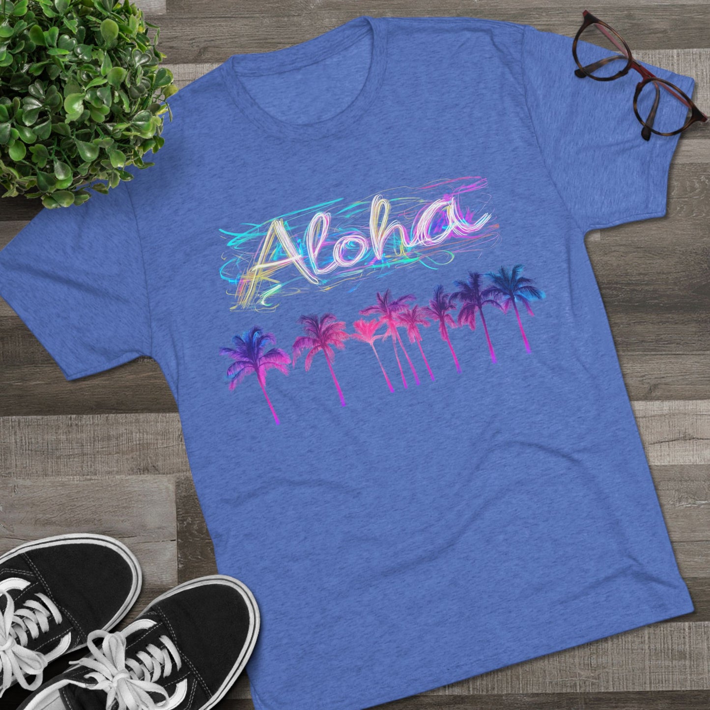Neon Palm Tree Unisex Tee - 80's Aloha Retro Shirt