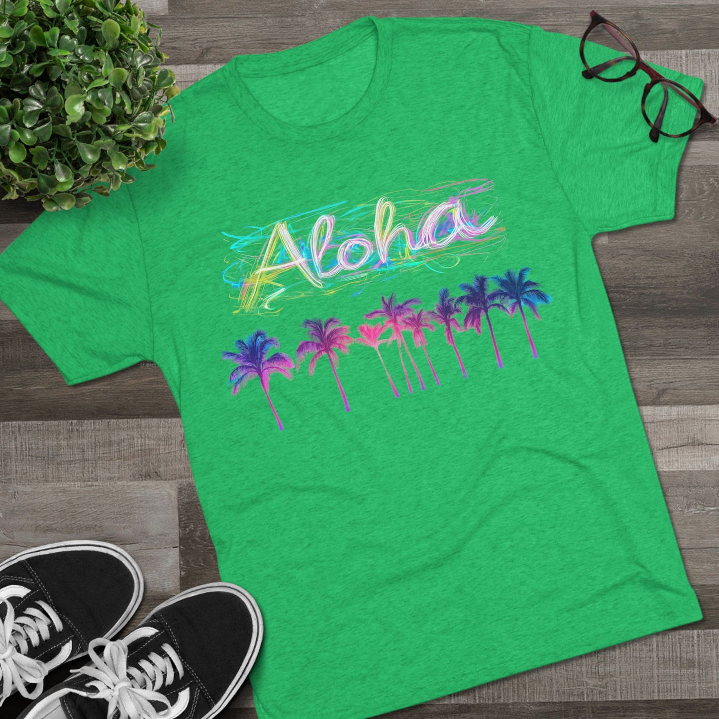 Neon Palm Tree Unisex Tee - 80's Aloha Retro Shirt