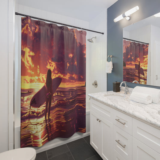 Surfer Girl Sunset Shower Curtain