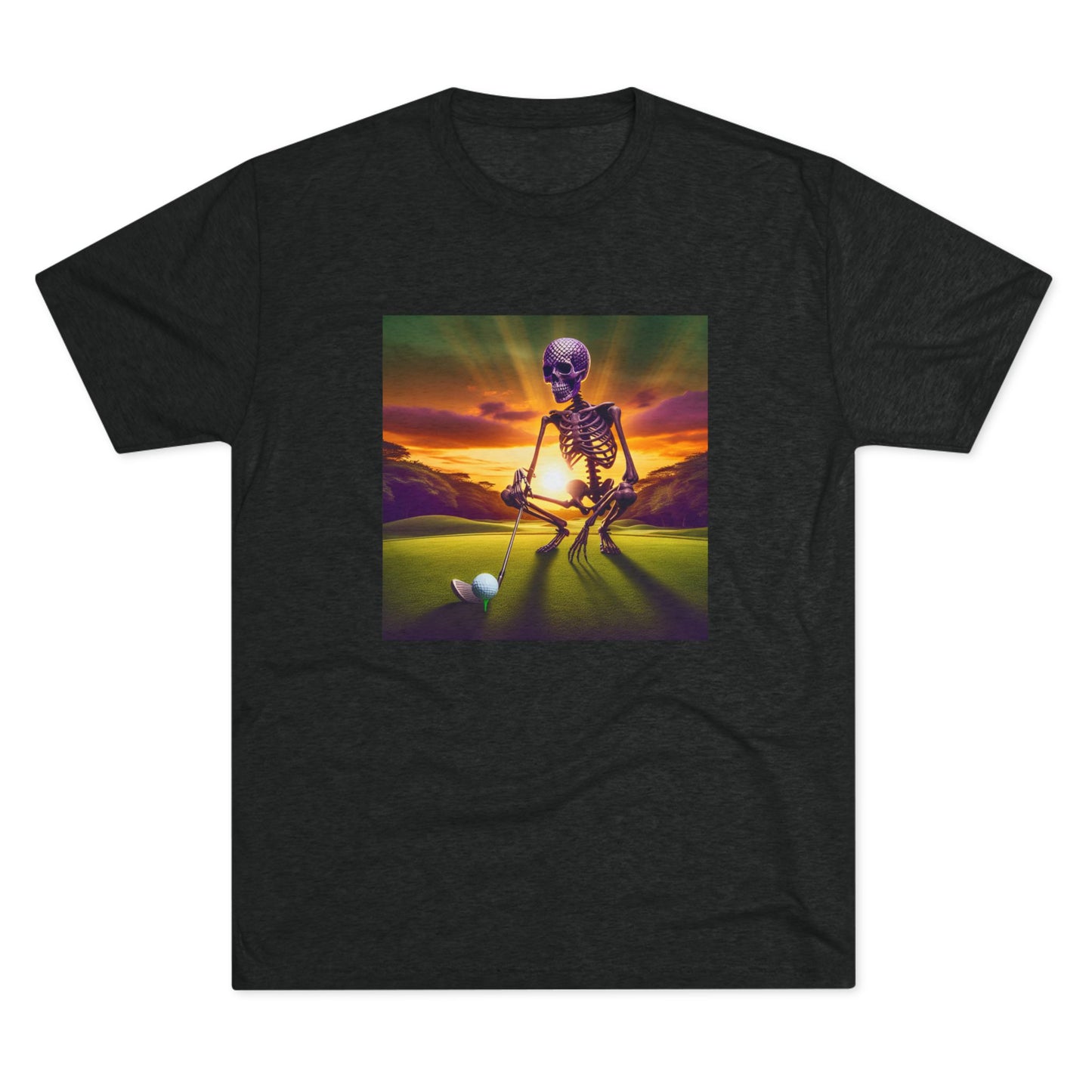 Skeleton Golf Tri-Blend Tee - Sunset Time Golfer Shirt