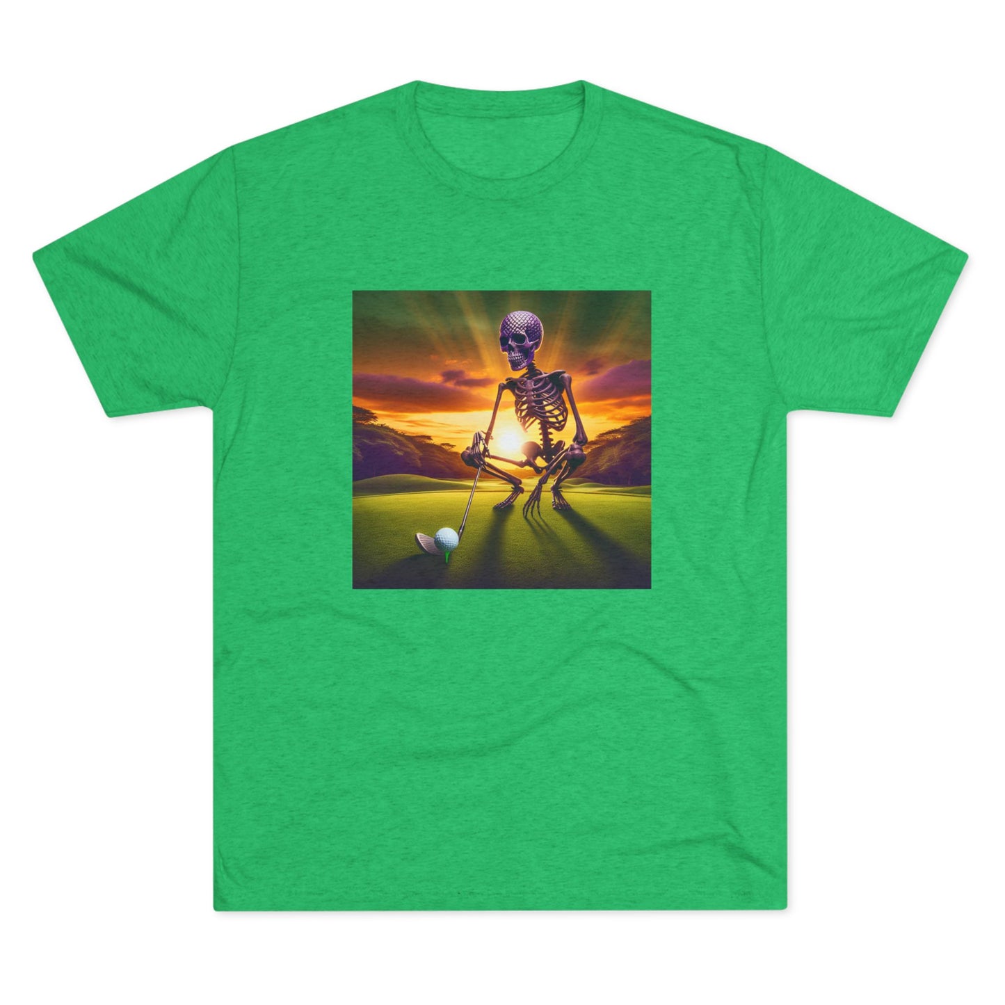 Skeleton Golf Tri-Blend Tee - Sunset Time Golfer Shirt