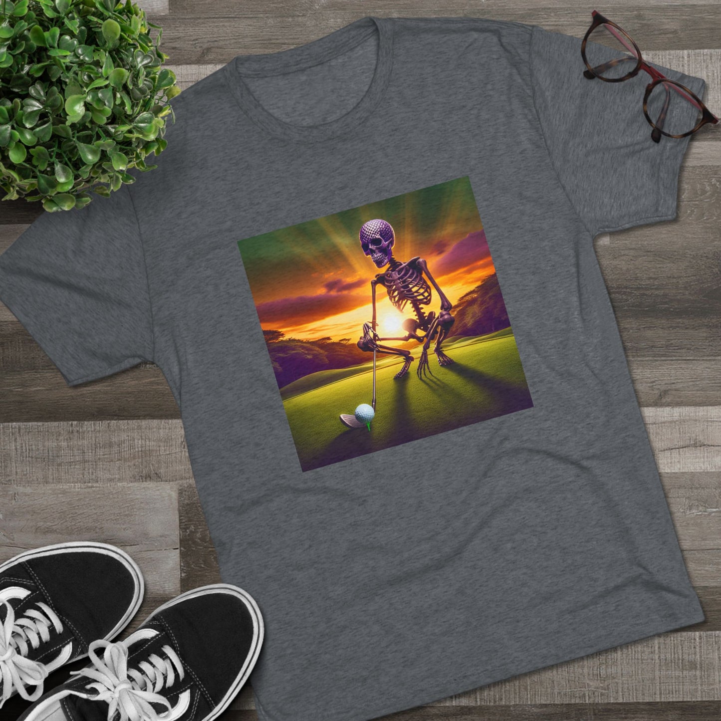 Skeleton Golf Tri-Blend Tee - Sunset Time Golfer Shirt