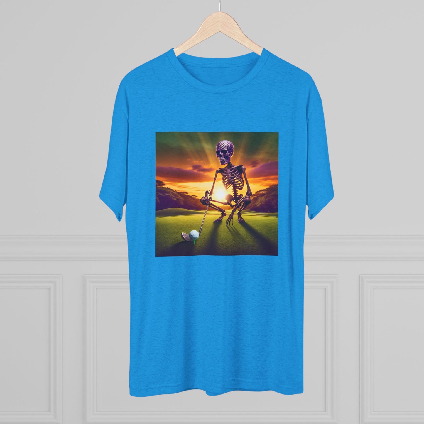 Skeleton Golf Tri-Blend Tee - Sunset Time Golfer Shirt