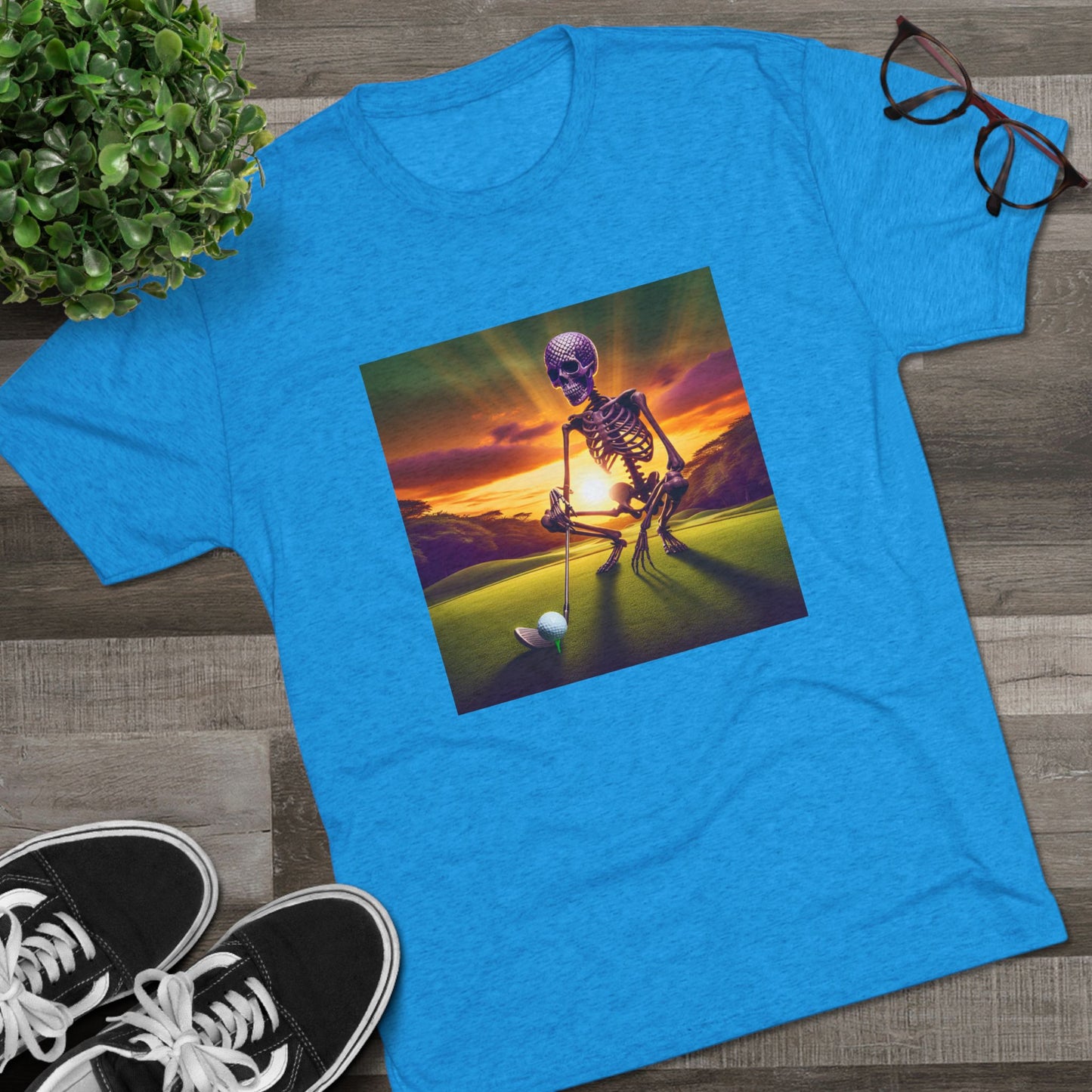 Skeleton Golf Tri-Blend Tee - Sunset Time Golfer Shirt