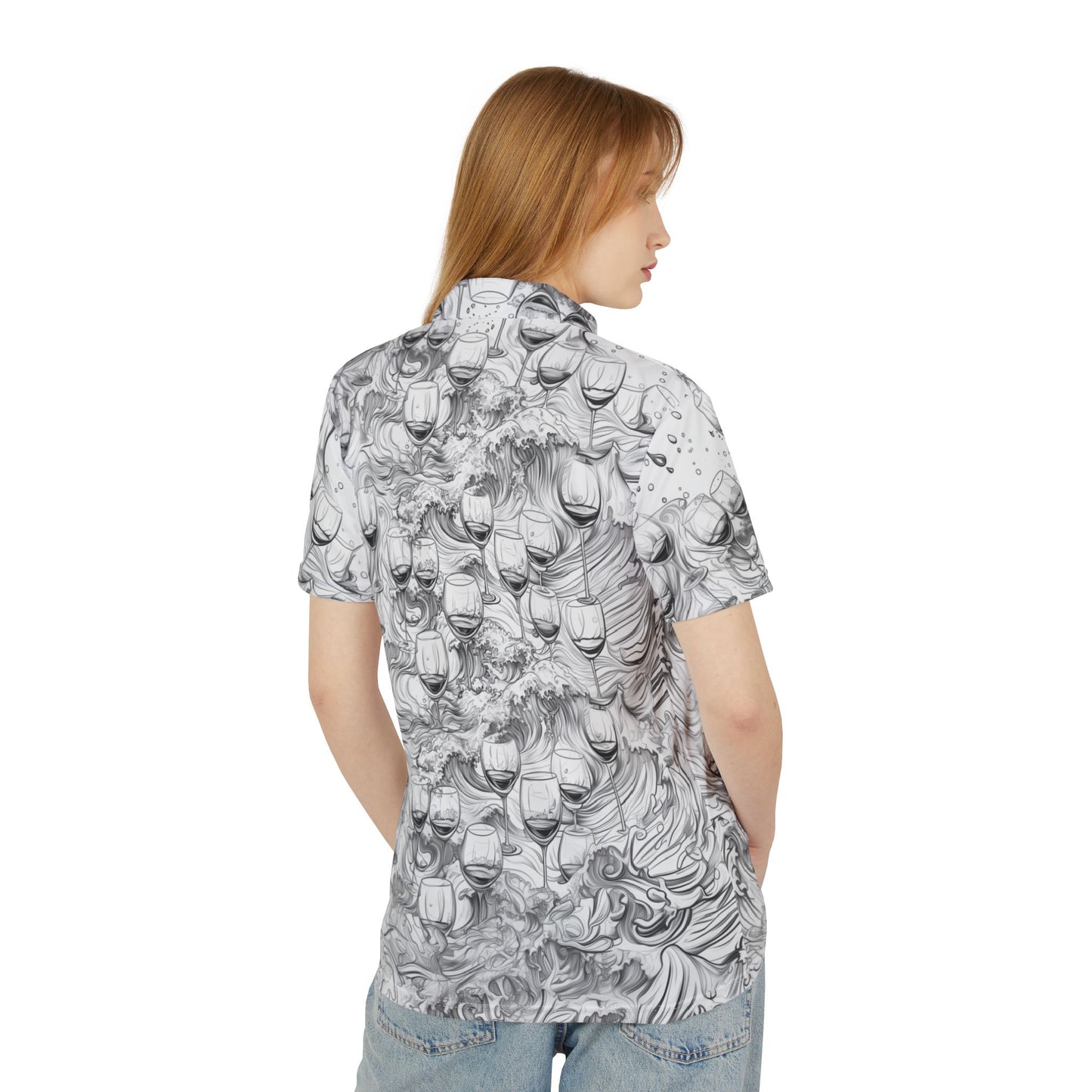 Wine and Ocean Waves Polo Shirt for Wine Lovers