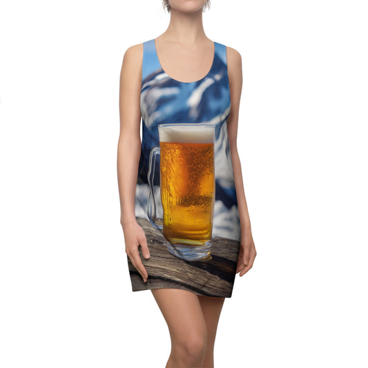 Beer Lover's Racerback Dress, Casual Summer Dress, Beer Theme AOP Dress, Eco-Friendly Dress, Outdoor Party Outfit